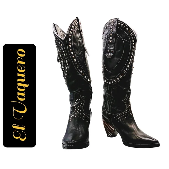 El Vaquero Valerio Giuntoli Black Studded Italian Leather Boots – Handcrafted - Picture 10 of 10